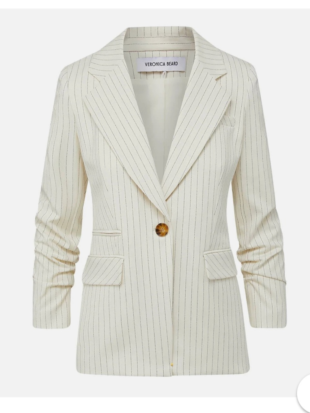 Veronica Beard Ecru Pinstriped Blazer with Gold Button